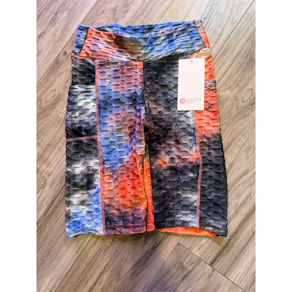 Leggings Park Women Tie Dye Honeycomb Scrunched Biker Shorts High Waist XS New